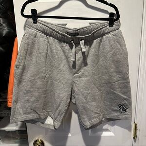 French Connection Sweat Shorts in Heather Grey with Navy Blue Embroidered Logo